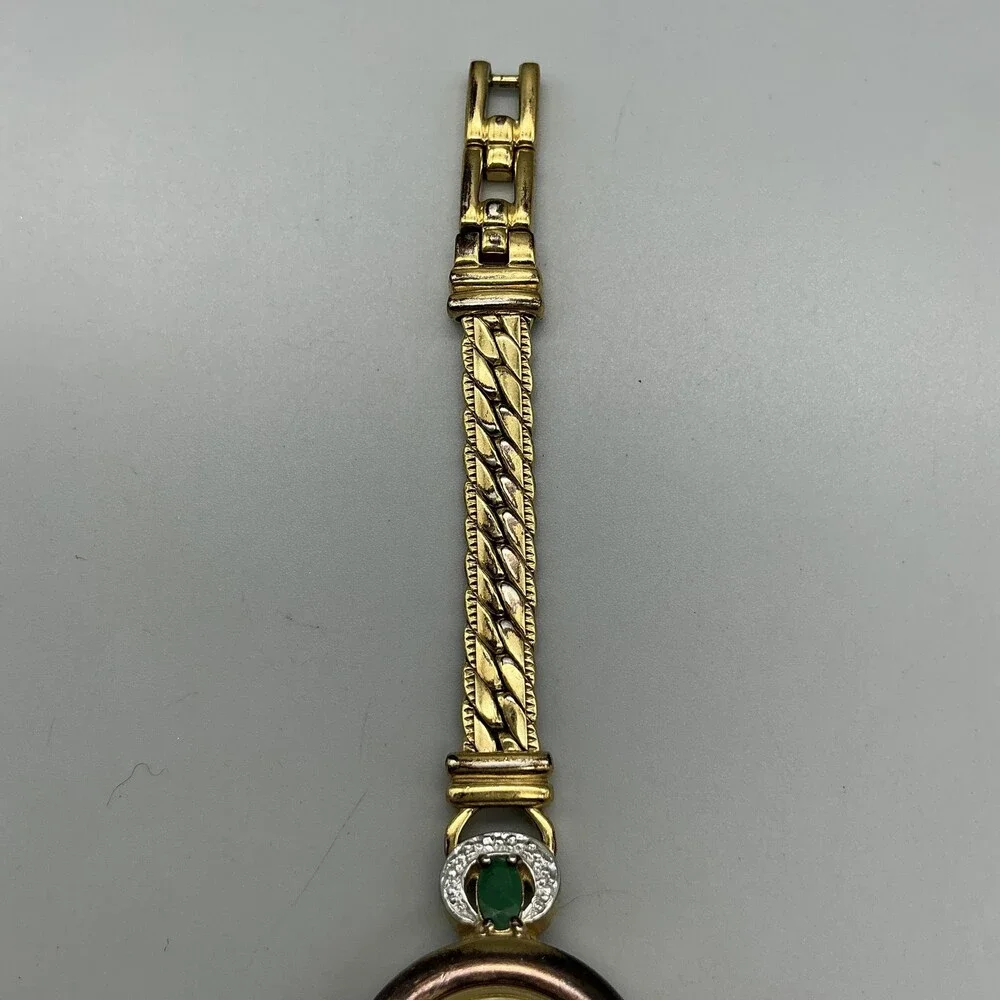 Jules Jurgensen Womens Watch 22mm MOP Green Stone Diamond 7707E New Battery 6.5
